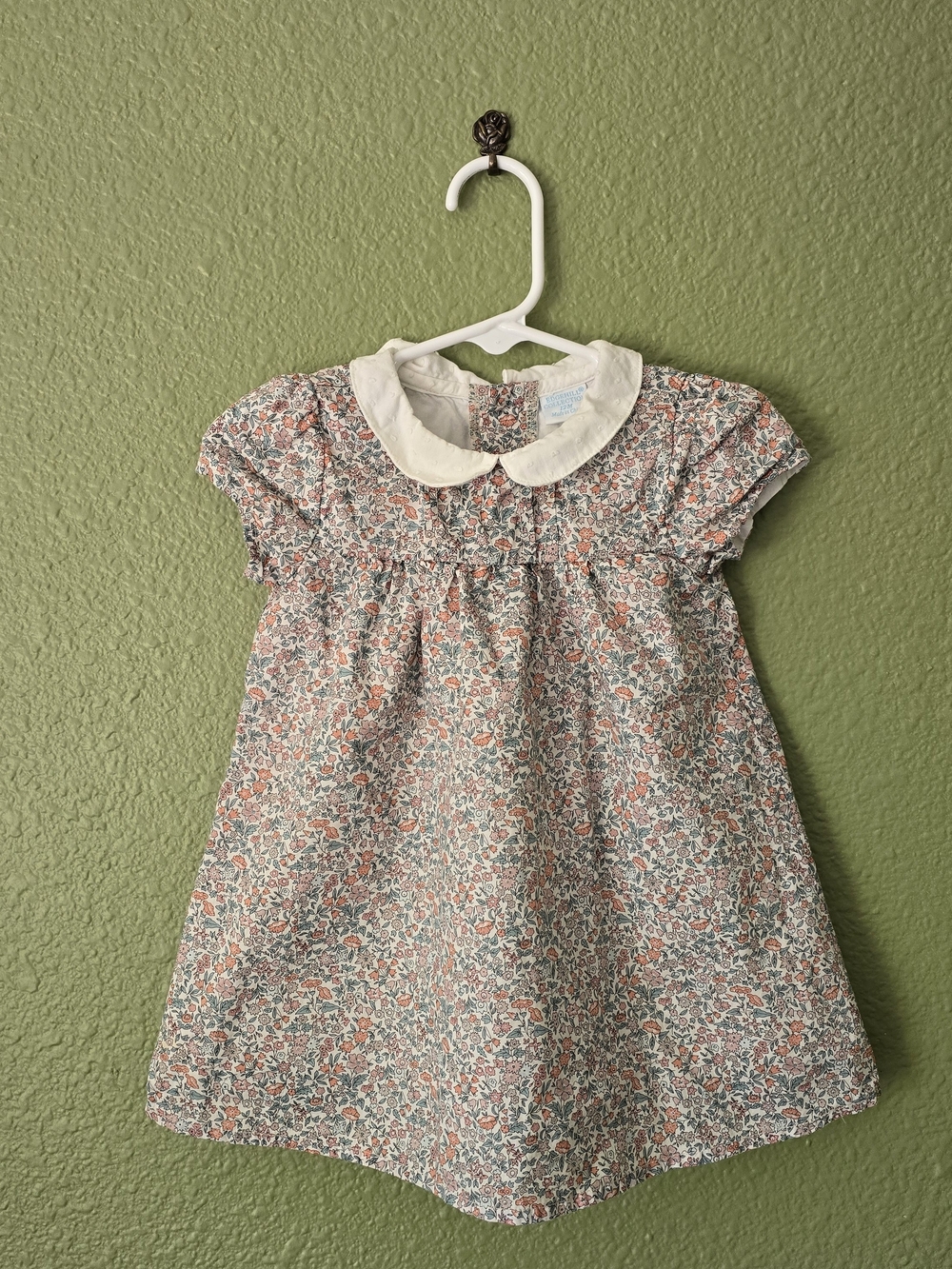 Edgehill Collection - Girls Floral Peter Pan Collar Dress - Cream & Pink